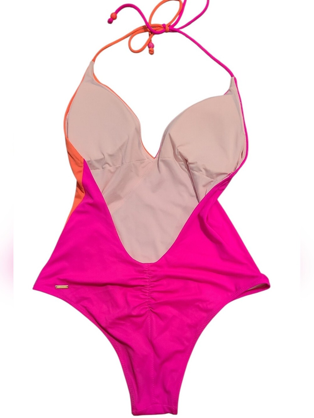 Colorblock Pink & Orange One-Piece Swimsuit - Picture 3 of 7